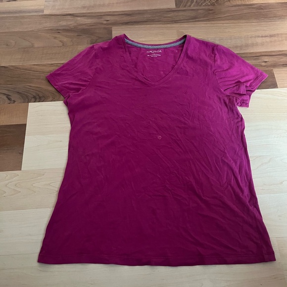 Nautica Women's Short Sleeve V-Neck Top - Fuchsia - Picture 1 of 1